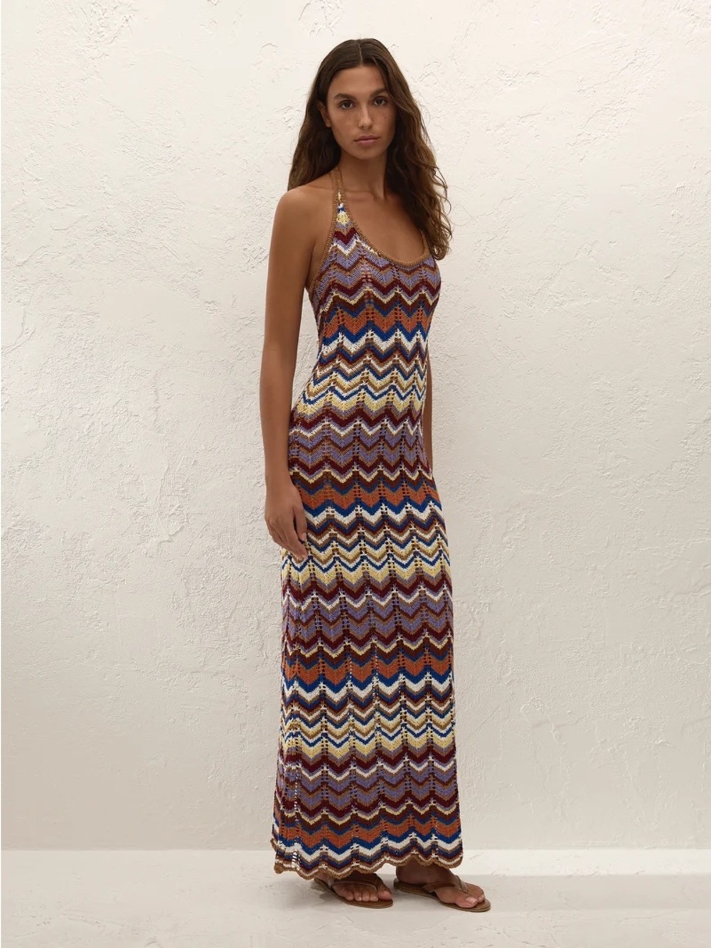 Anthropologie Faithfull Elisa Knit Zigzag Stripe Open Knit Maxi Dress, NWT Sz 6